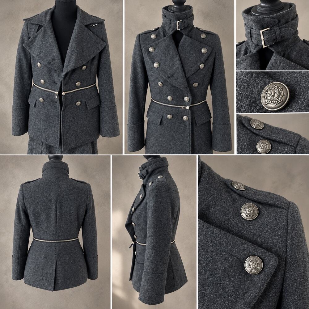 Bunny Bug charcoal Gray Military Chic Posh Dark Academia Convertible Jacket M